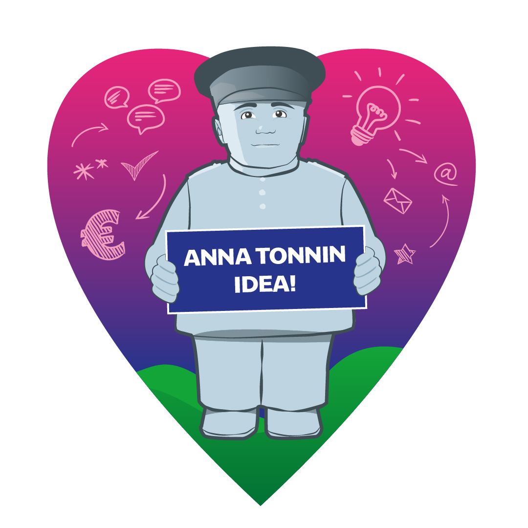 Tonnin idea -kilpailun logo, jossa piirretty Toripolliisi ja teksti: Anna tonnin idea.