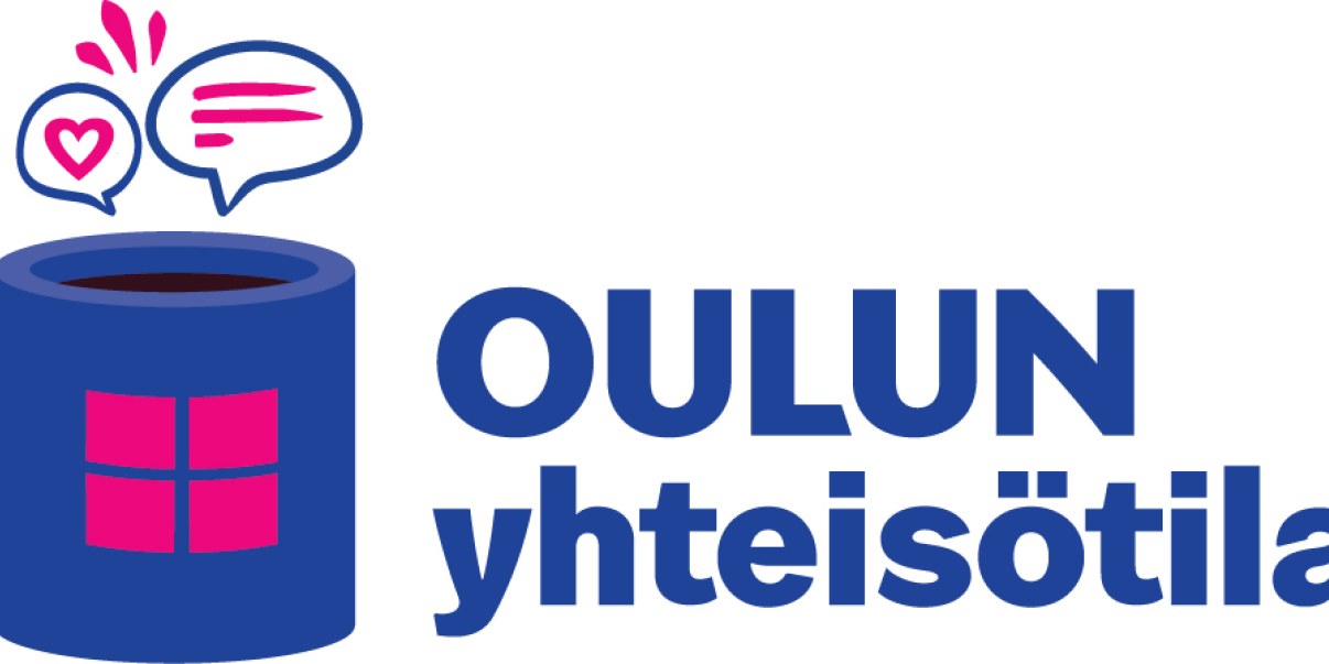 Kuvassa on Oulun kaupungin yhteisötilojen logo, jossa on kahvikuppi ja puhekuplia.