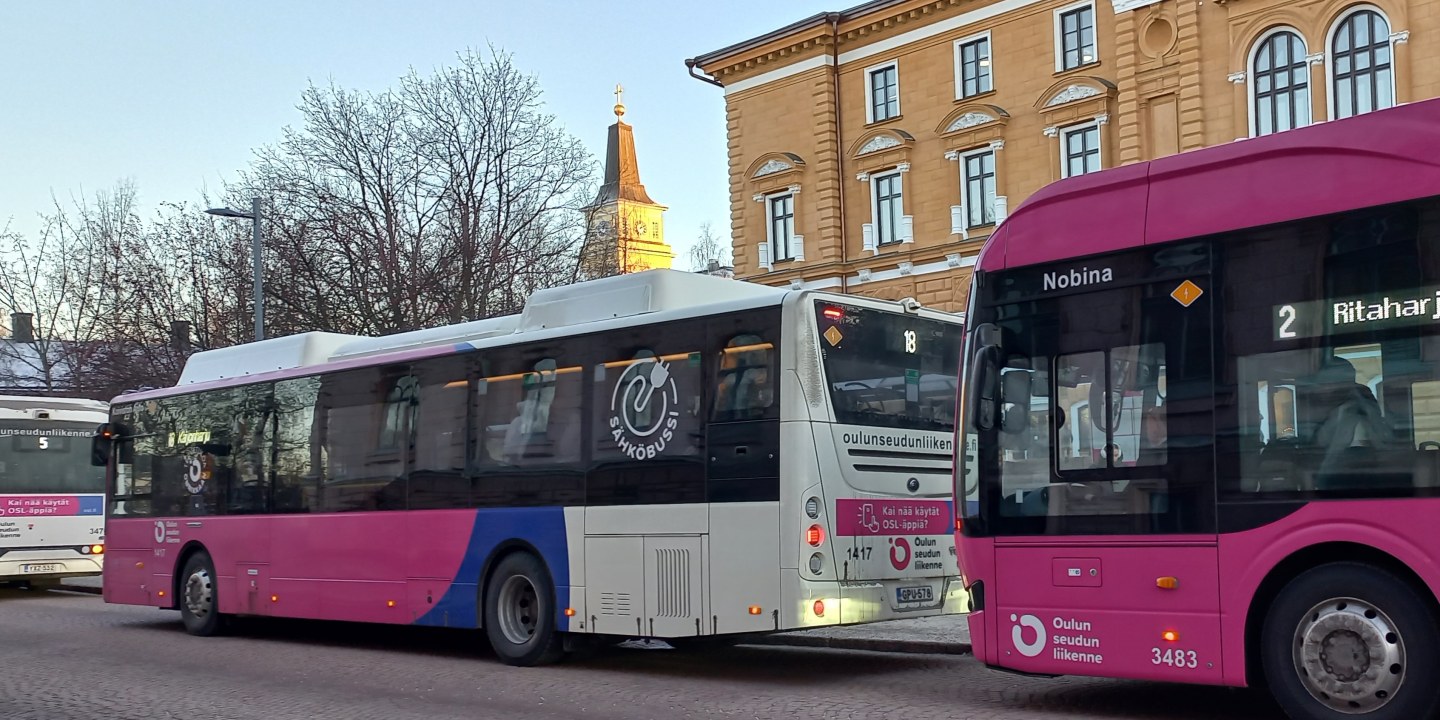 Three buses on the streets of Oulu