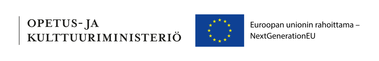 Opetus- ja kulttuuriministeriön sekä NextGenerationEU-rahoitusohjelman logot