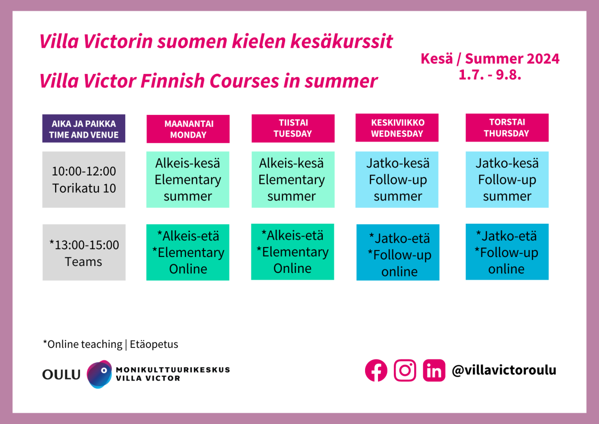 Summer course schedule