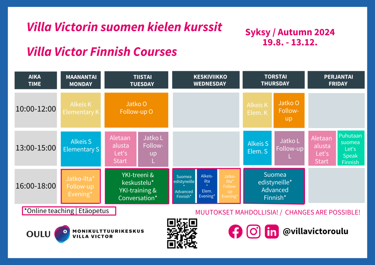 Finnish courses schedule