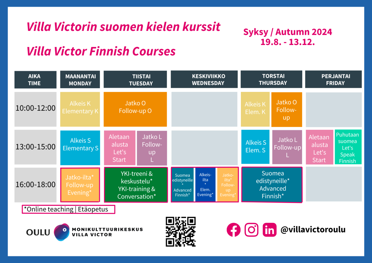 Finnish courses schedule