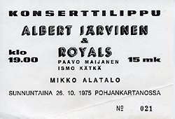 Kuva: Albert Järvinen & Royals -konserttilippu.
