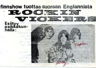 Kuva: Lehtileike. Rockin' Vickers -yhtyeen keikkailmoitus.