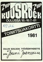 Kuva: Kuusrockin toimitsijakortti vuodelta 1981.
